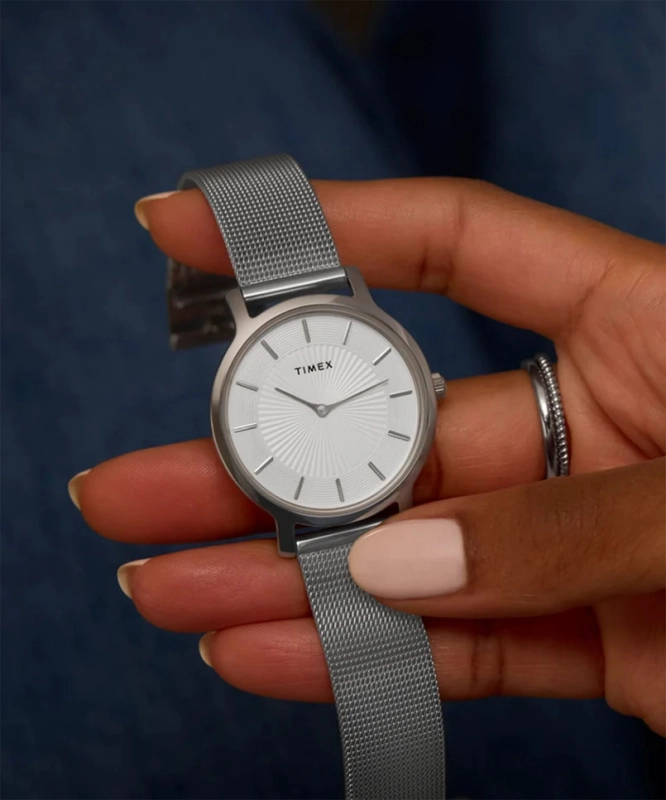 Timex Transcend TW2Y10200 - zegarek ze srebrną tarczą i meshową bransoletą