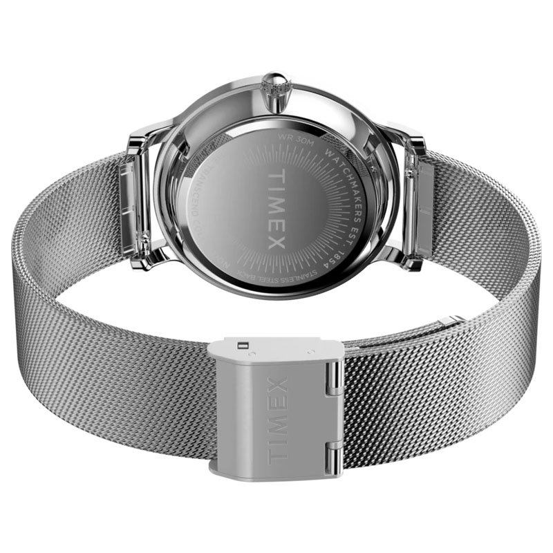 Timex Transcend TW2Y10200 - tył zegarka z widocznym deklem oraz bransolety z zapięciem