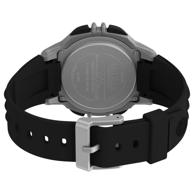 Timex Ironman Flix 100 Lap TW5M63200 - tył zegarka z widocznym deklem oraz paskiem