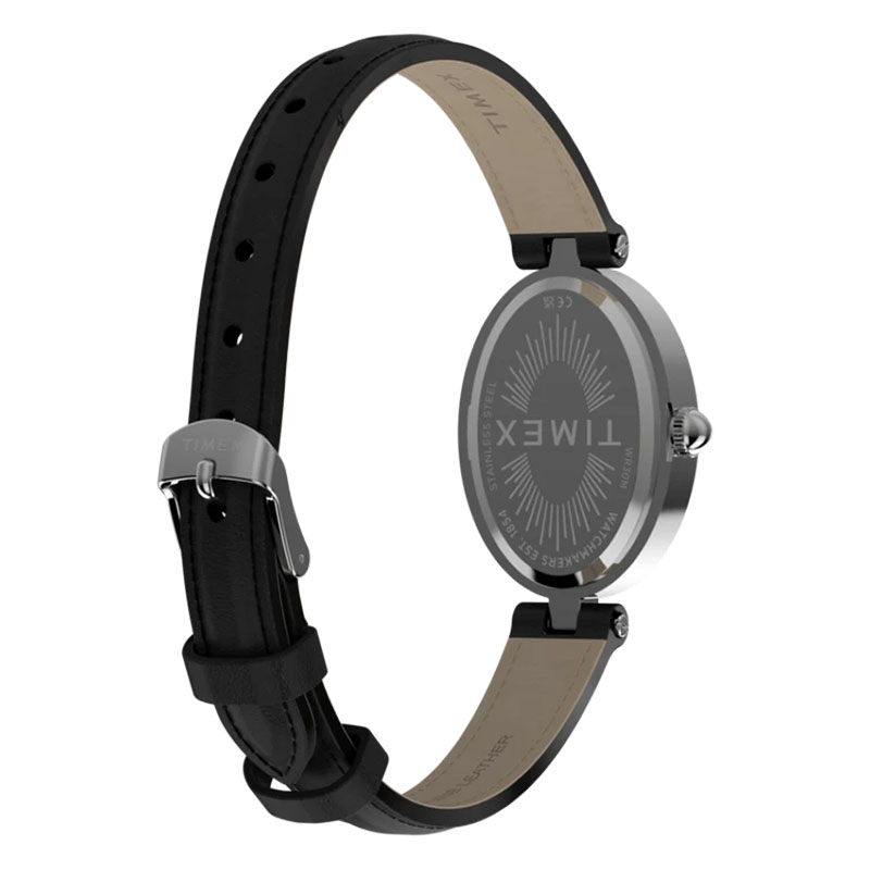 Timex Cavatina Luxe TW2Y86400 - tył zegarka z widocznym deklem oraz skórzanym paskiem