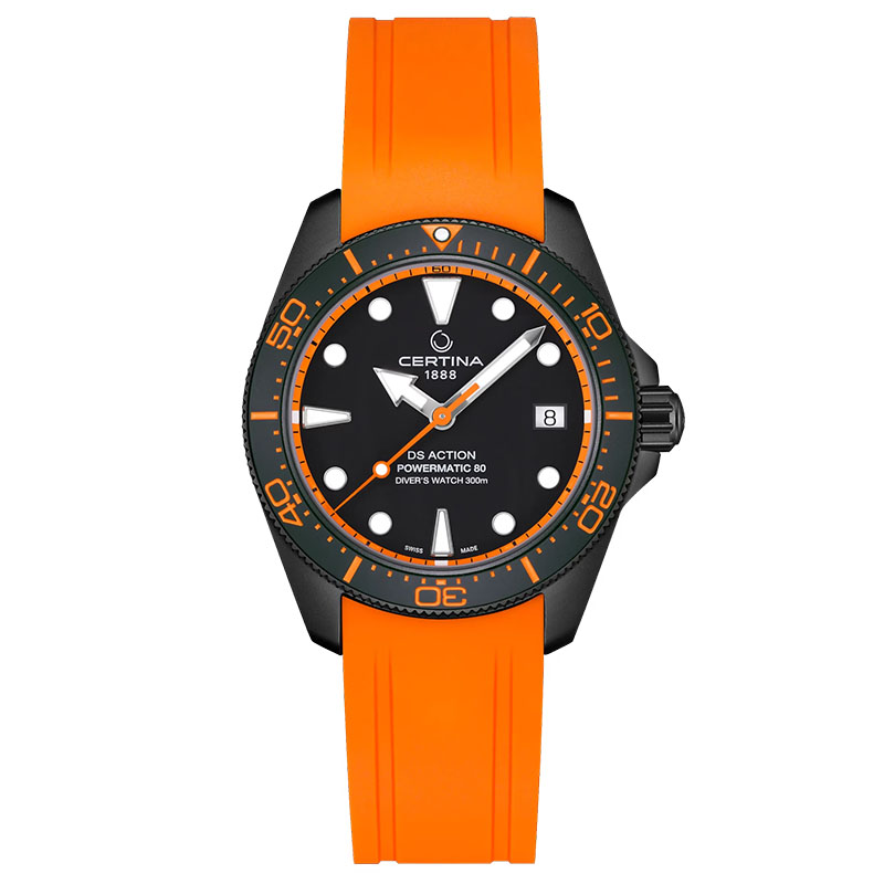 Certina DS Action Diver 38mm Powermatic 80 C048.807.33.051.02 - zegarek na pomarańczowym pasku