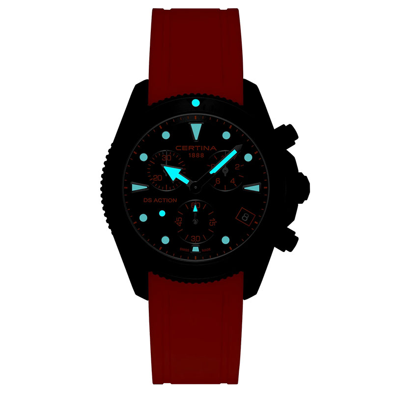 Certina DS Action Chrono C048.417.37.051.03 - substancja luminescencyjna świecąca w ciemności