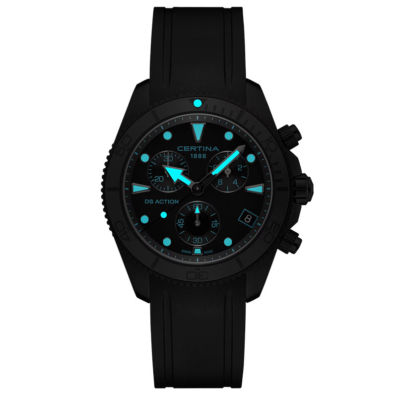 Certina DS Action Chrono C048.417.37.051.01 - substancja luminescencyjna świecąca w ciemności