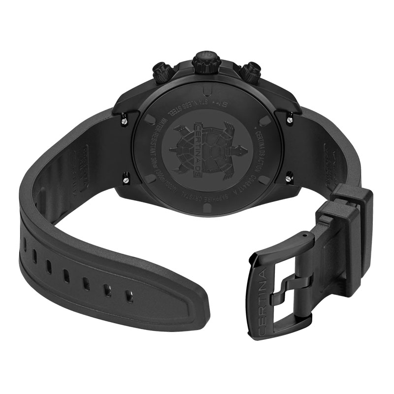 Certina DS Action Chrono C048.417.37.051.01 - tył zegarka z widocznym deklem oraz paskiem