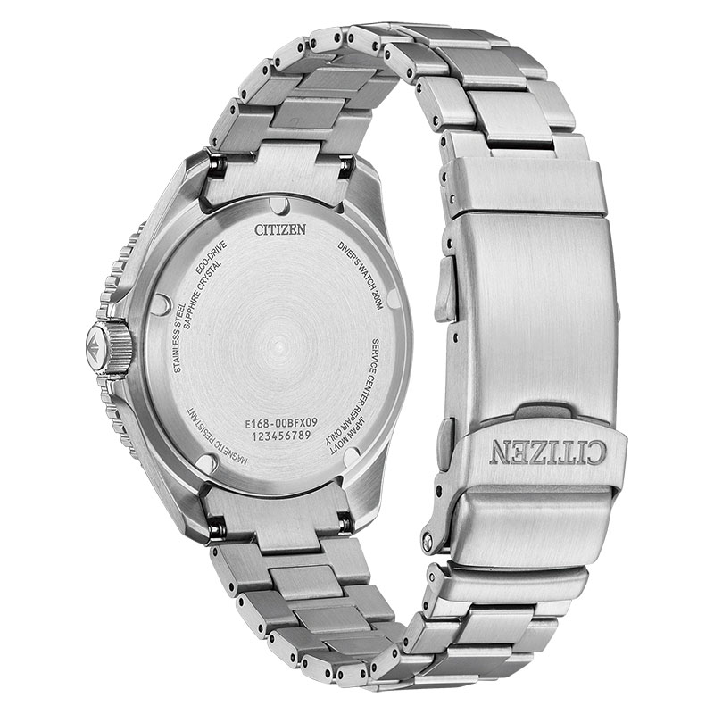 Citizen Promaster Eco-Drive Diver 200M BN0269-50W - tył zegarka z widocznym deklem oraz bransoletą